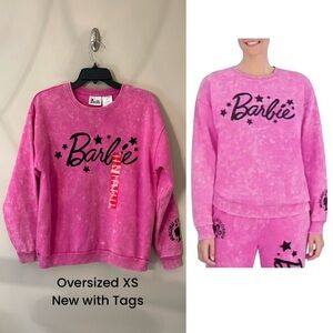 Pink Acid Wash Licensed Barbie Sweatshirt Womens Long Sleeve Pullover Round Neck